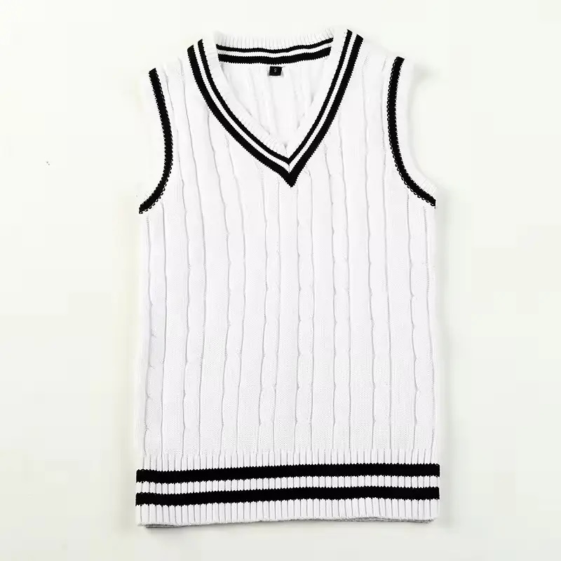 Custom Girls' Classic School Uniform White Knit V-Neck Sweater Vest