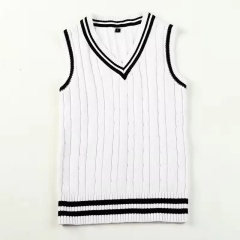 Custom Girls' Classic School Uniform White Knit V-Neck Sweater Vest