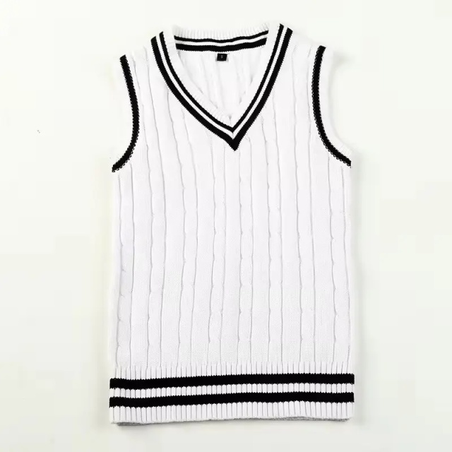 Custom Girls' Classic School Uniform White Knit V-Neck Sweater Vest