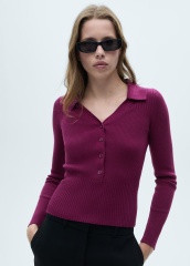 Factory Women's Ribbed Button-Up Plum Purple Cardigan