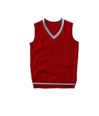 Custom Children’s Red V-Neck with White and Navy Trim Knit Sweater Vest