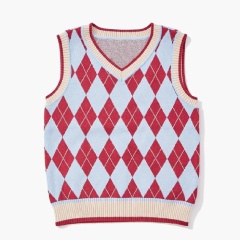 ODM Girls’ Argyle Pastel Pink, Blue, and White Knit Sweater Vest Uniform