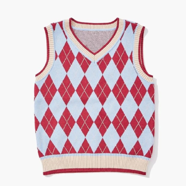ODM Girls’ Argyle Pastel Pink, Blue, and White Knit Sweater Vest Uniform