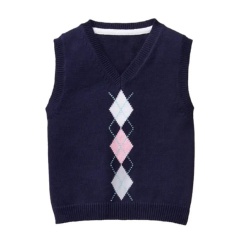 ODM Girls’ Argyle Pastel Pink, Blue, and White Knit Sweater Vest Uniform