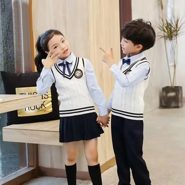 Custom Girls' Classic School Uniform White Knit V-Neck Sweater Vest