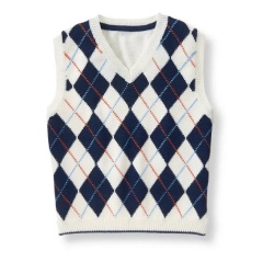 ODM Girls’ Argyle Pastel Pink, Blue, and White Knit Sweater Vest Uniform