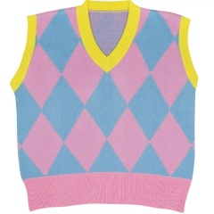 ODM Girls’ Argyle Pastel Pink, Blue, and White Knit Sweater Vest Uniform