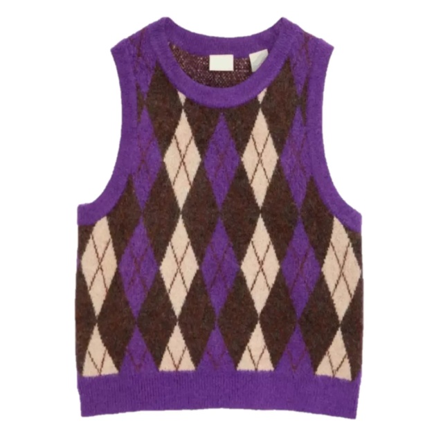 ODM Girls’ Argyle Pastel Pink, Blue, and White Knit Sweater Vest Uniform