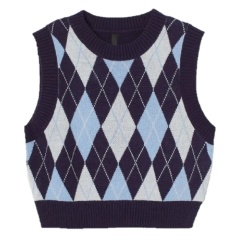 ODM Girls’ Argyle Pastel Pink, Blue, and White Knit Sweater Vest Uniform