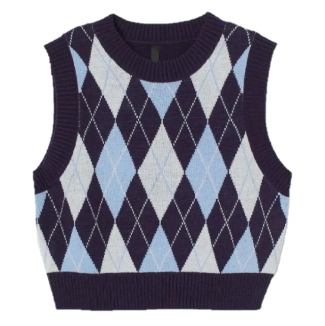 ODM Girls’ Argyle Pastel Pink, Blue, and White Knit Sweater Vest Uniform