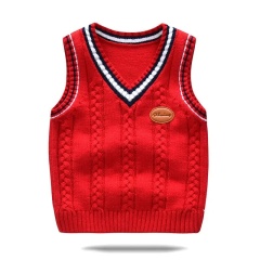 Custom Children’s Red V-Neck with White and Navy Trim Knit Sweater Vest