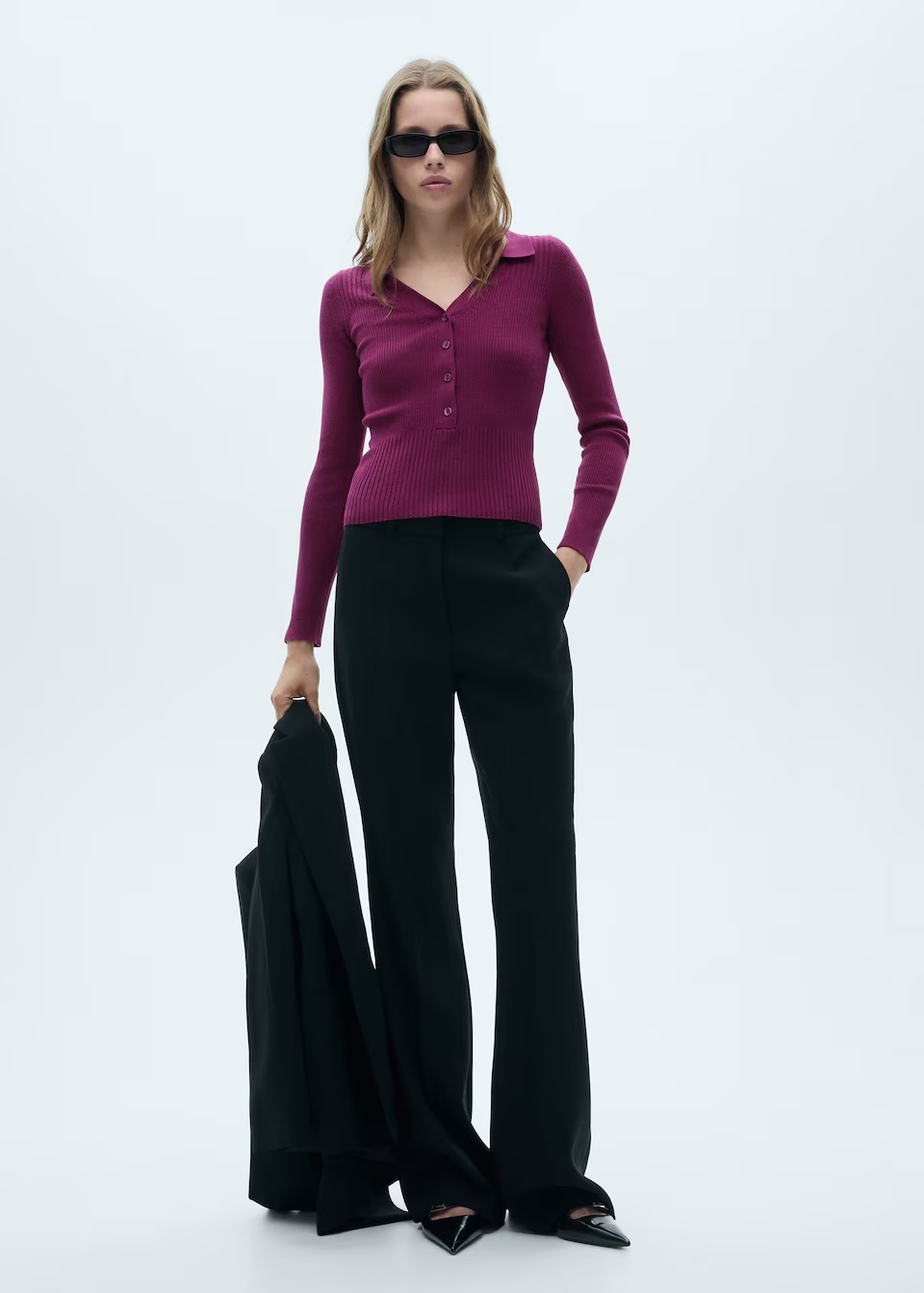 Factory Women's Ribbed Button-Up Plum Purple Cardigan