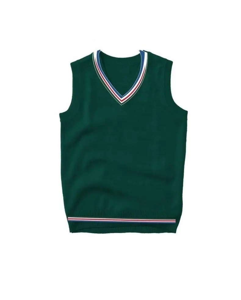 Custom Children’s Red V-Neck with White and Navy Trim Knit Sweater Vest