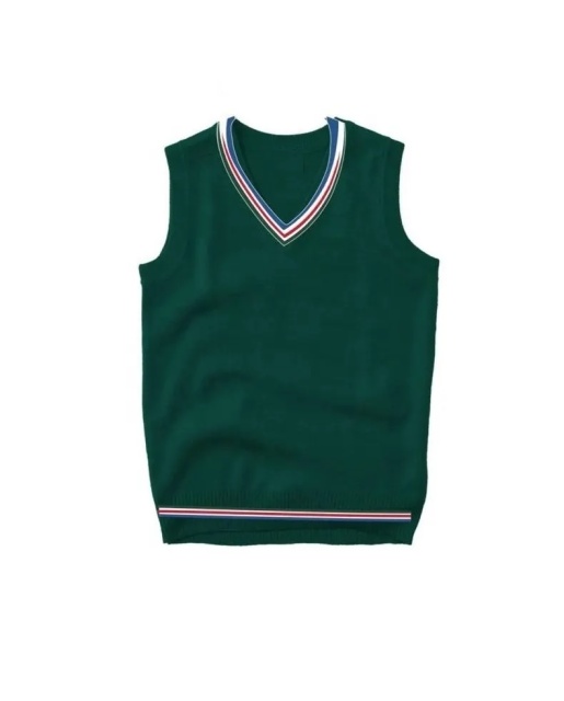 Custom Children’s Red V-Neck with White and Navy Trim Knit Sweater Vest