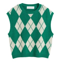 ODM Girls’ Argyle Pastel Pink, Blue, and White Knit Sweater Vest Uniform