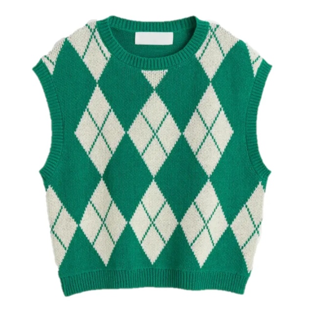ODM Girls’ Argyle Pastel Pink, Blue, and White Knit Sweater Vest Uniform