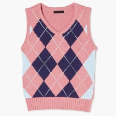 ODM Girls’ Argyle Pastel Pink, Blue, and White Knit Sweater Vest Uniform