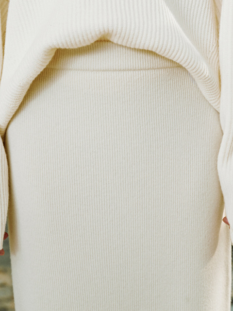 Factory Women's Ribbed Knit Sweater and Maxi Skirt Set in Cream