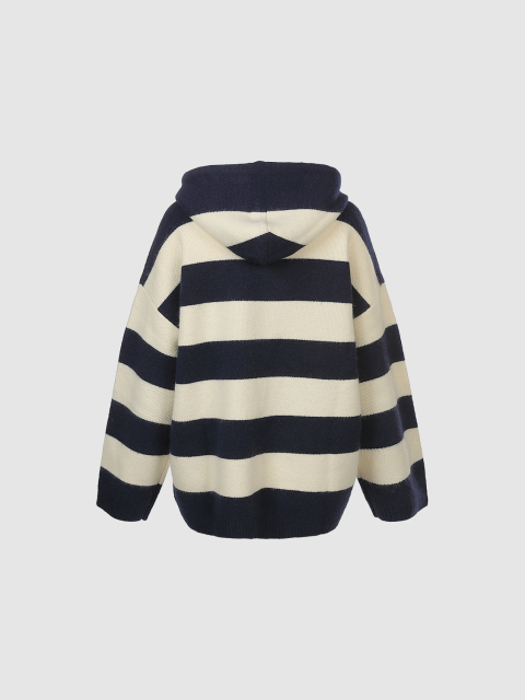 OEM Women's Striped Knit Hooded Sweater