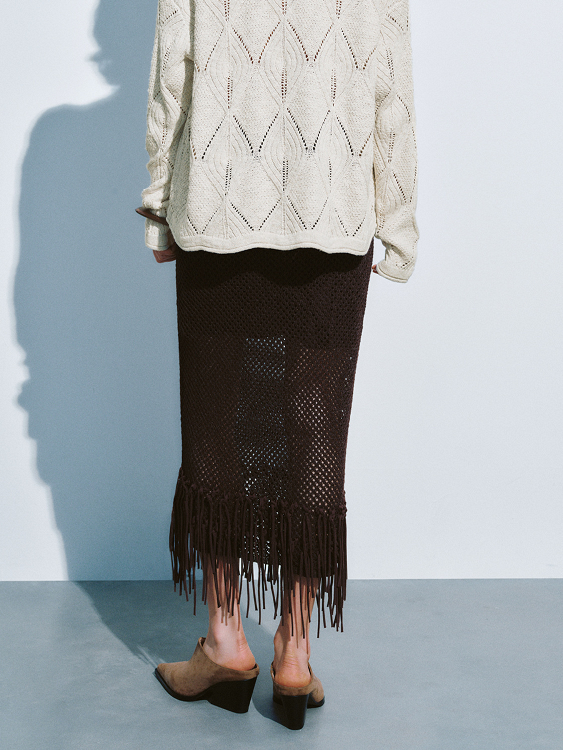 Factory Women's Crochet Fringe Midi Skirt