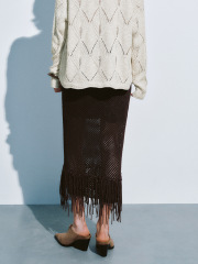 Factory Women's Crochet Fringe Midi Skirt