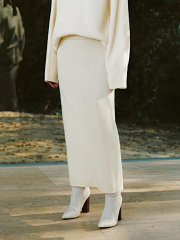 Factory Women's Ribbed Knit Sweater and Maxi Skirt Set in Cream