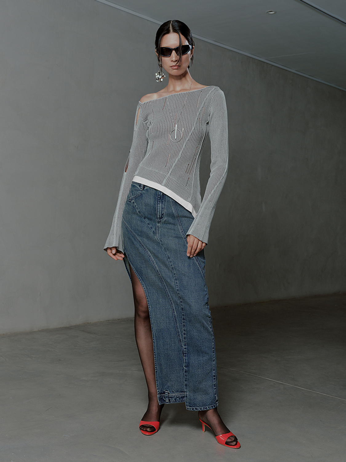 OEM Women's Asymmetrical Cut-Out Ribbed Top