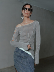 OEM Women's Asymmetrical Cut-Out Ribbed Top