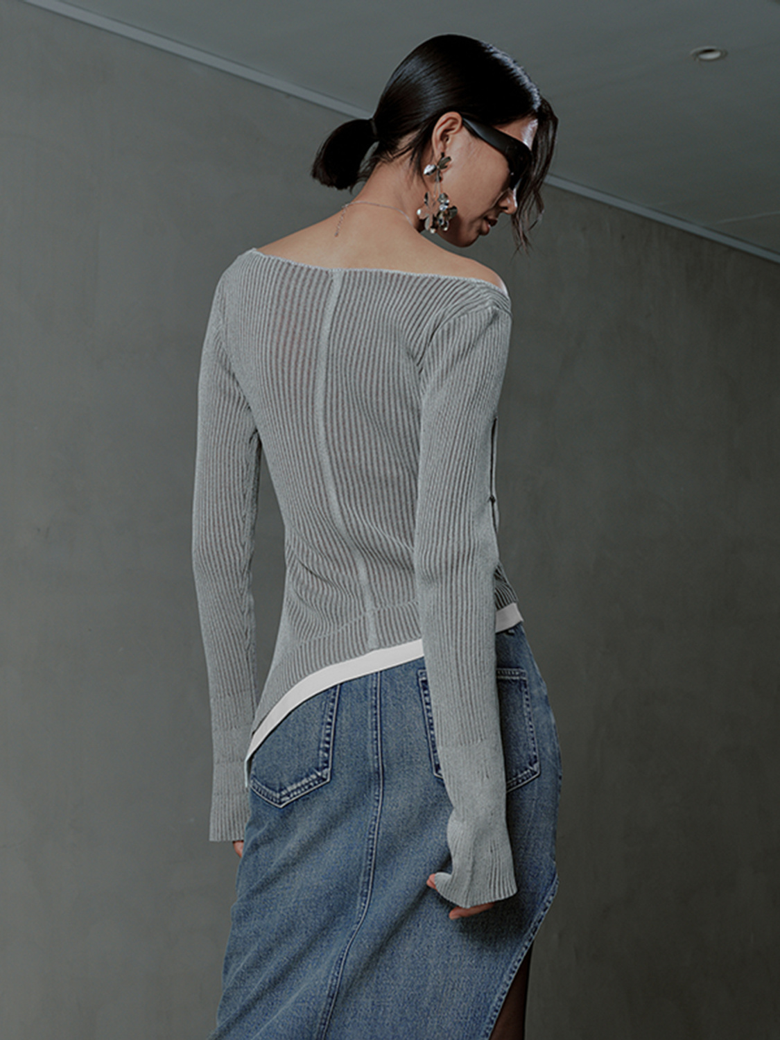 OEM Women's Asymmetrical Cut-Out Ribbed Top