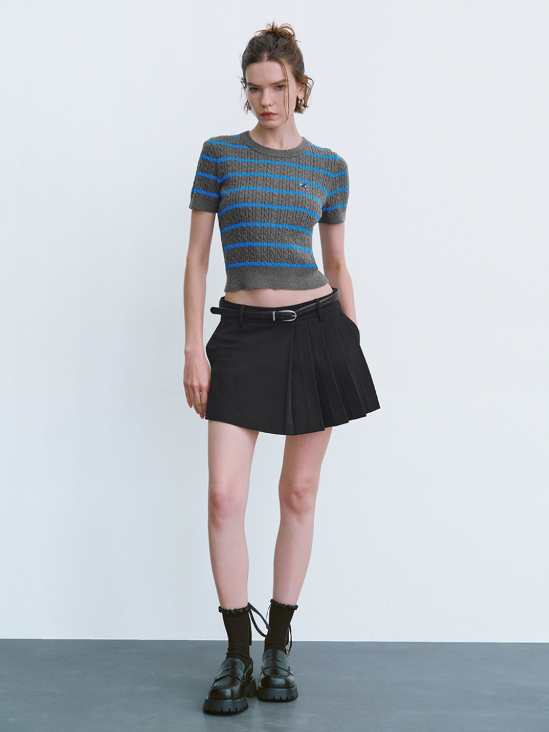 Custom Women's Striped Cable-Knit Cropped Sweater