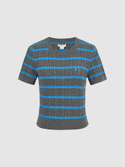 Custom Women's Striped Cable-Knit Cropped Sweater