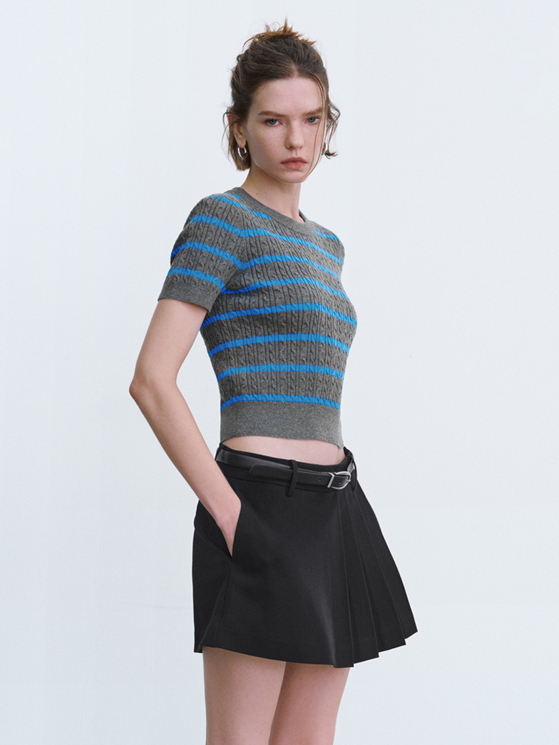Custom Women's Striped Cable-Knit Cropped Sweater