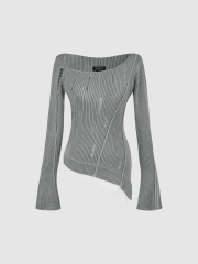 OEM Women's Asymmetrical Cut-Out Ribbed Top