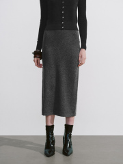 OEM Women's Classic Knit Midi Skirt in Dark Grey