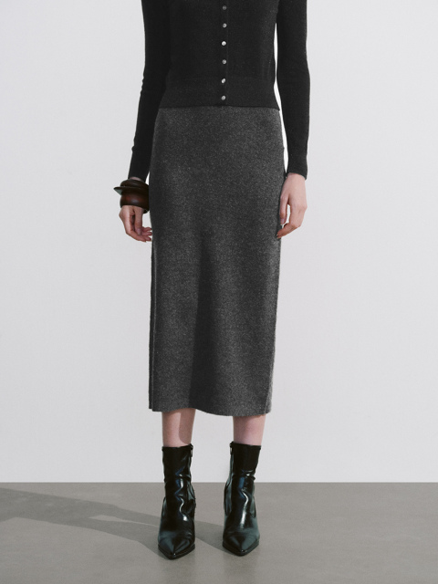 OEM Women's Classic Knit Midi Skirt in Dark Grey