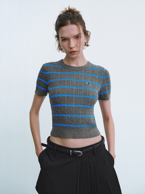 Custom Women's Striped Cable-Knit Cropped Sweater
