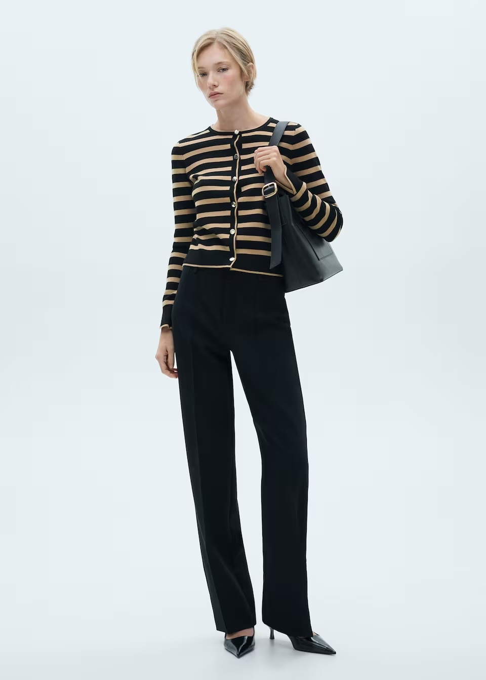 ODM Women's Striped Button-Up Cardigan
