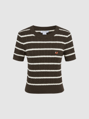 Custom Women's Striped Cable-Knit Cropped Sweater