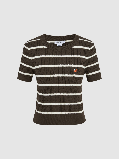 Custom Women's Striped Cable-Knit Cropped Sweater