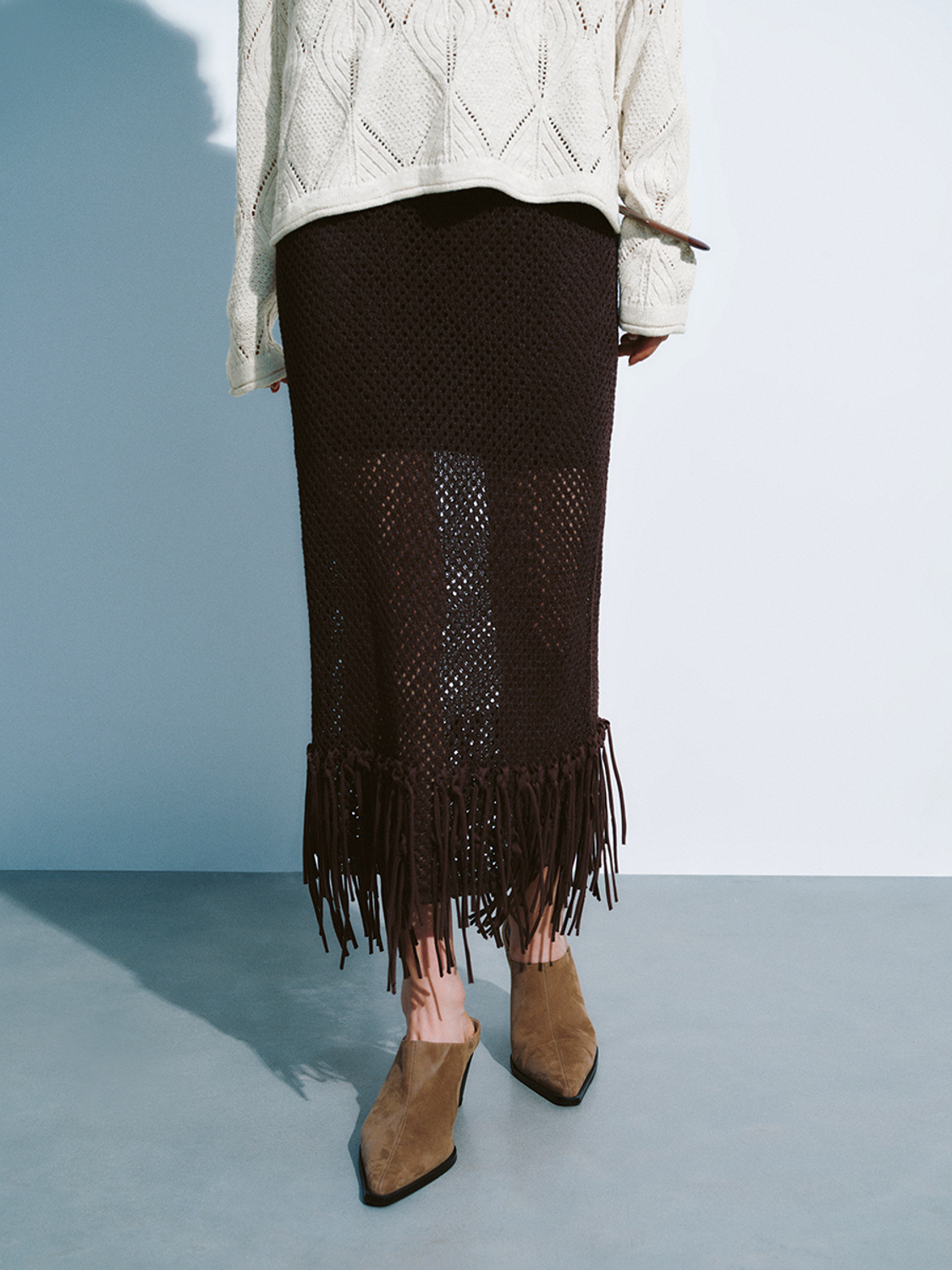 Factory Women's Crochet Fringe Midi Skirt