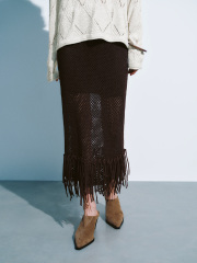 Factory Women's Crochet Fringe Midi Skirt