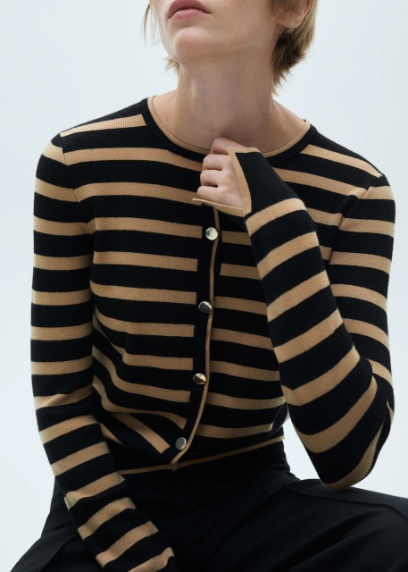 ODM Women's Striped Button-Up Cardigan