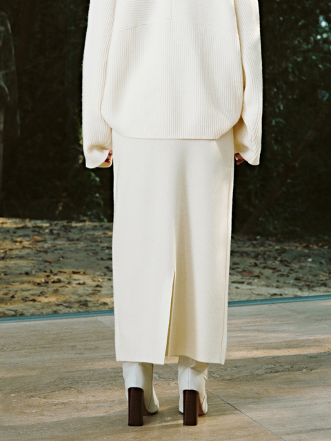Factory Women's Ribbed Knit Sweater and Maxi Skirt Set in Cream