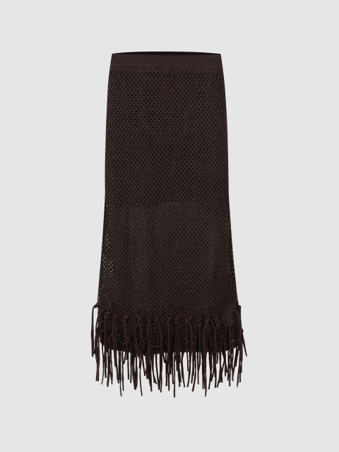 Factory Women's Crochet Fringe Midi Skirt