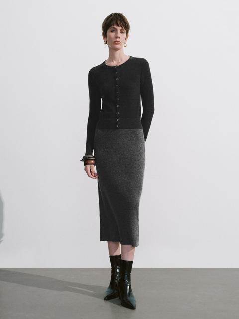 OEM Women's Classic Knit Midi Skirt in Dark Grey