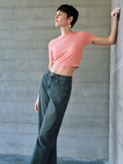 Custom Women's Ribbed Cropped T-Shirt in Coral