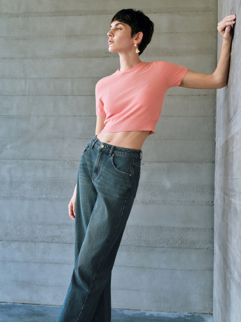 Custom Women's Ribbed Cropped T-Shirt in Coral