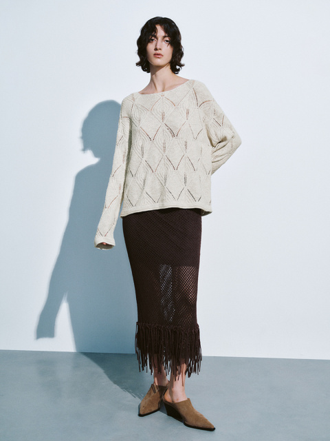 Factory Women's Crochet Fringe Midi Skirt