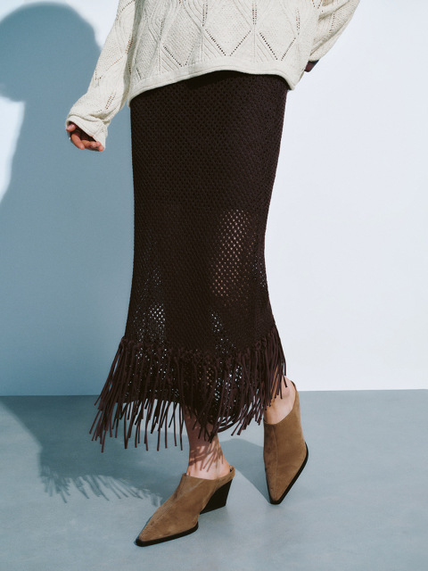 Factory Women's Crochet Fringe Midi Skirt