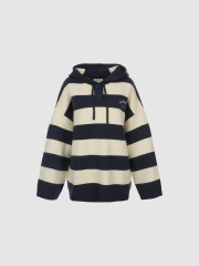 OEM Women's Striped Knit Hooded Sweater